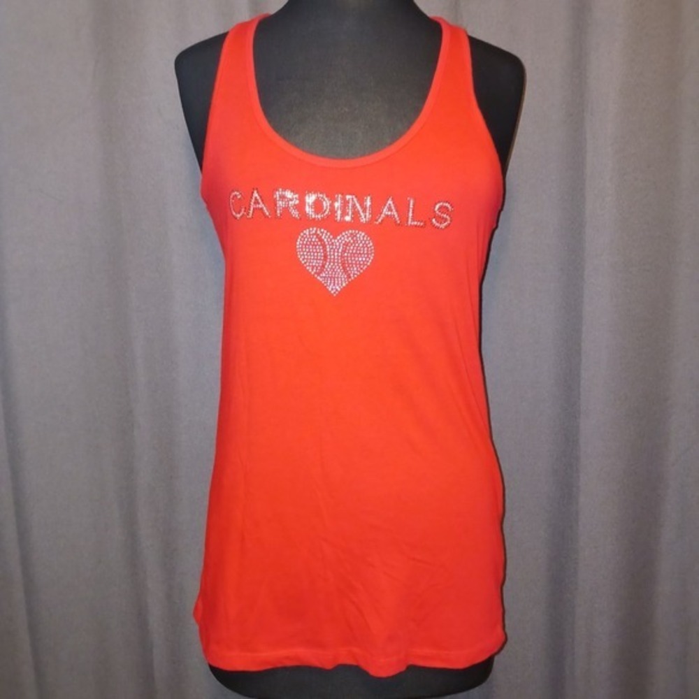 St. Louis Cardinals Baseball Red Tank Top Rhinestone Bling Heart Sleeveless Med